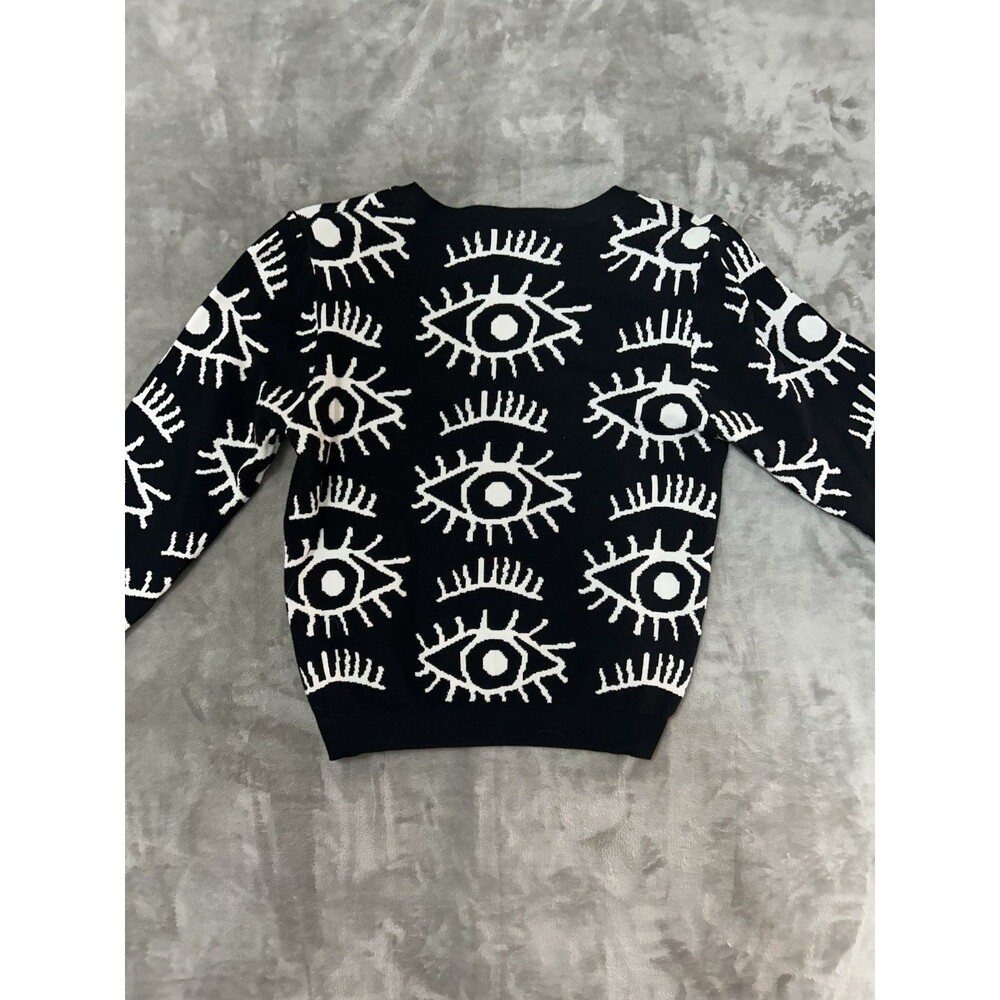 LC Lizette Collection Eye Print Sweater Womens Medium Black White Graphic - Picture 6 of 6